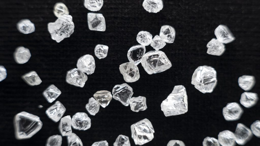 Rough diamonds on display at De Beers