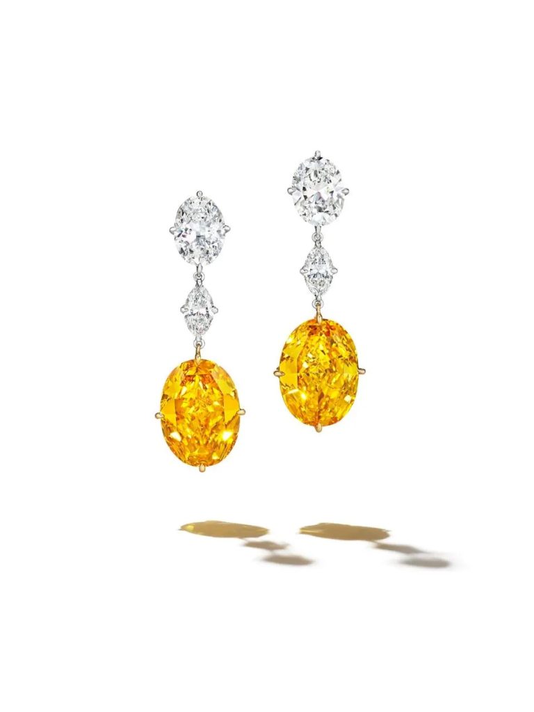 Sparkling Orange-Yellow Diamond Earrings