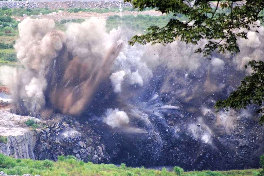 Blasting at Koidu diamond mine.