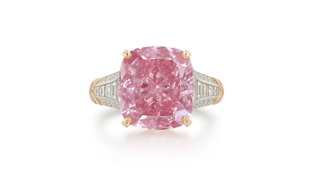10.08-carat fancy vivid pink diamond ring, named The Glowing Rose