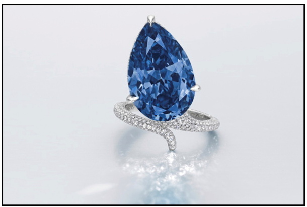 The 10.03-carat fancy vivid blue “Mediterranean Blue”, which sold for $21.1 million