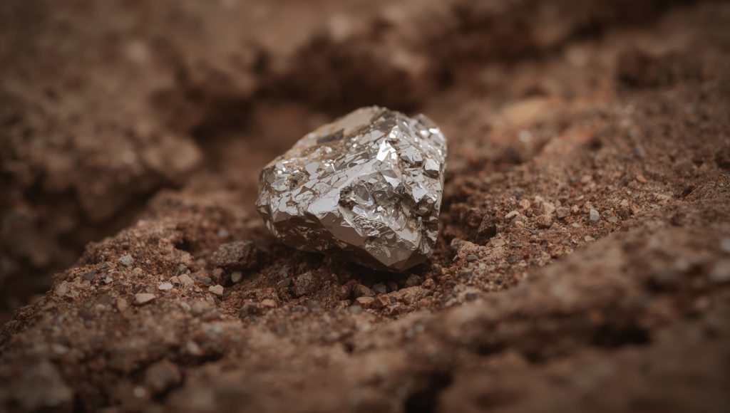 Natural rough diamond embedded in rock, mineral extraction challenge