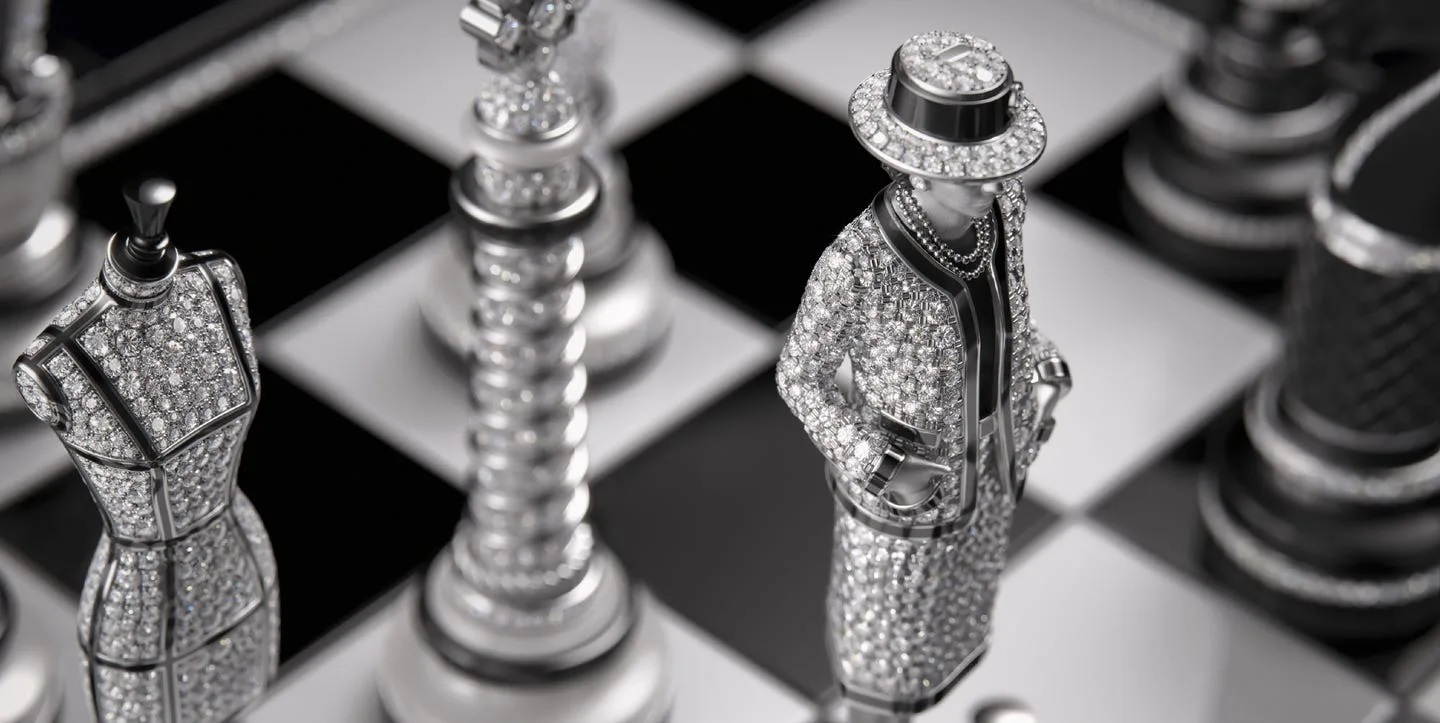 Chanel 32 piece ceramic chess set