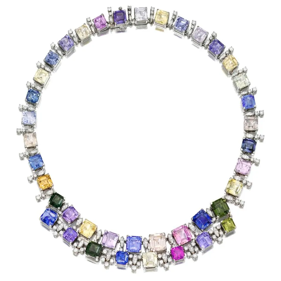A J.E. Caldwell multicolor sapphire, zircon and diamond necklace