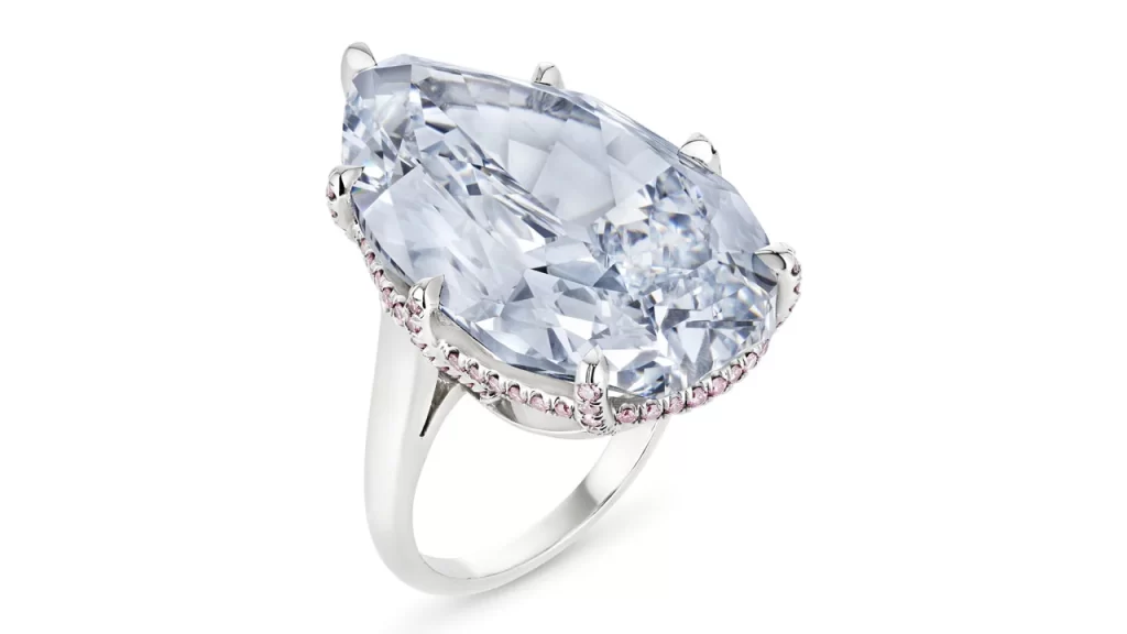 The Azure Blue, a pear modified brilliant-cut, 31.62-carat, internally flawless, VVS1-clarity, type IIb diamond