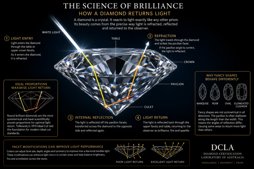 How Cut, Angles and Facets Control the Way a Diamond Performs