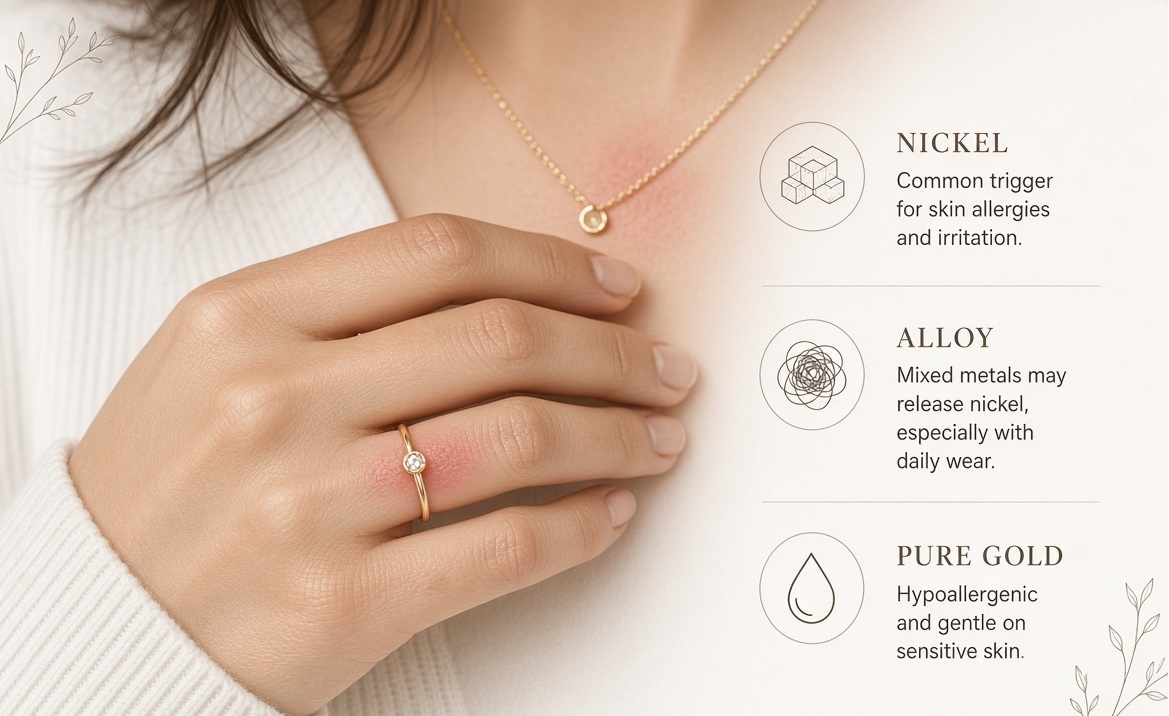 When this happens, many people immediately assume they are allergic to gold, silver or another precious metal.